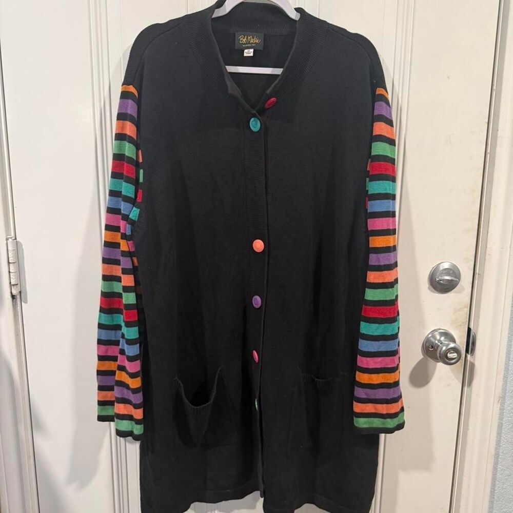 VTG Bob Mackie Wearable Art Striped Sleeve Cardigan Sweater 3X